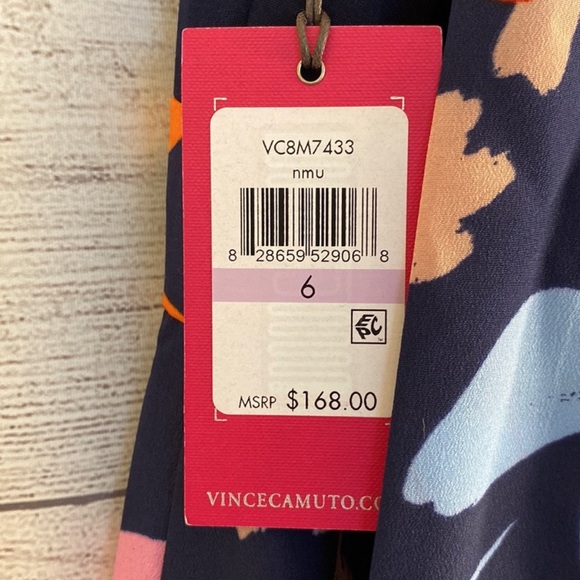 NWT Vince Camuto Navy Floral Maxi Halter Dress With Scarf - Size: 6 - Picture 8 of 11